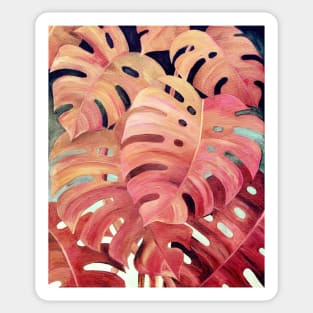 Monstera Love in Magenta and Coral - oil painting Sticker